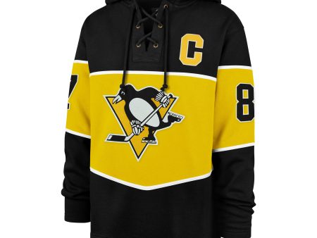 PITTSBURGH PENGUINS SIDNEY CROSBY  47 RUN POINT LACER HOOD For Cheap